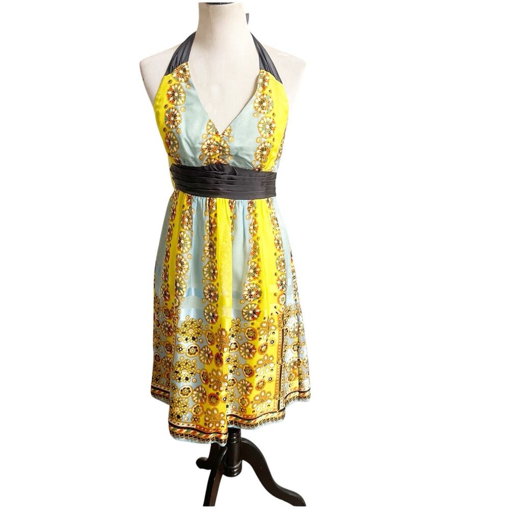 Anthropologie Moulinette Soeurs 100% Silk Y2K Halter Dress Size 4 Multicolor